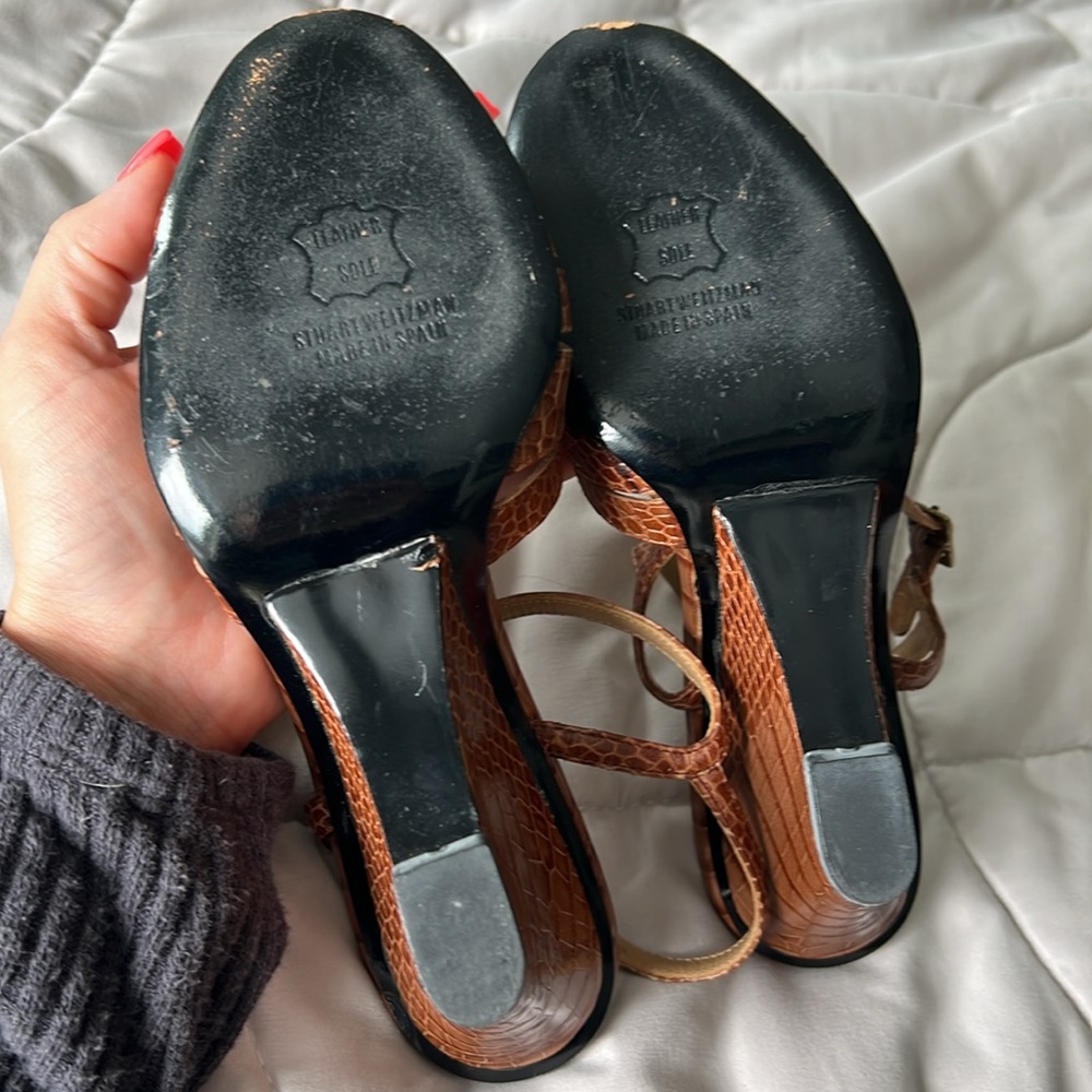Stuart Weitzman Tan Croc-Pattern Wedges - Picture 3 of 13